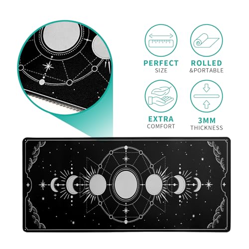 Sun Moon Gaming Mouse Pad Black Large Mouse Pad for Keyboard and Mousepad Desk Mat with 3mm Non-Slip Base and Stitched Edge for Gaming and Office Computer Mat Protector Mat 31.5x11.8 Inch - color: Sun Moon