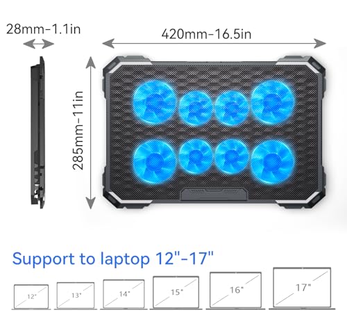 Laptop Cooling Pad with 8 Cooling Fans, Cooling Pad for Laptop Fan 13-15.6 Inch, Laptop Cooler Stand with 6 Height Adjustable, Notebook Cooler Pad with Two USB Port [2025 Version] - size: 8 Fans