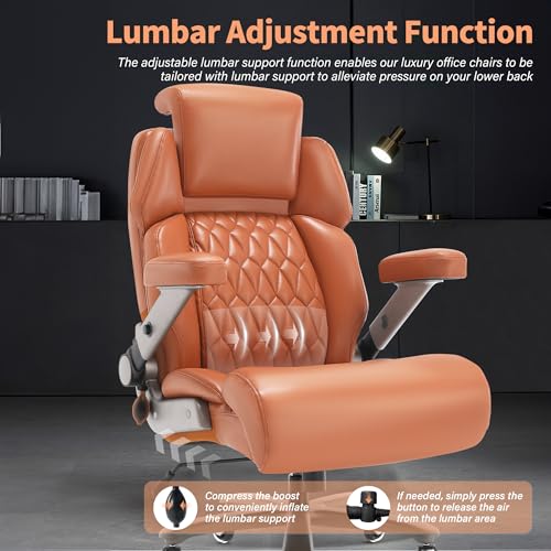 Big and Tall Office Chair 700lbs, Ergonomic High Back Computer Desk Chair | Adjustable Headrest&Lumbar Support, 3D Flip Arms, Large Wheels, Heavy Duty Metal Base, Thick Padded Wide Seat Executive Chair - color: Gold Brown