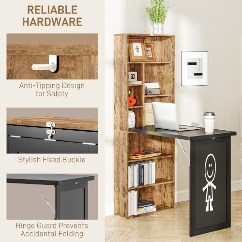 HOMCOM Foldable Desk Wall Mounted Convertible Table, Rustic Brown - color: Rustic Brown