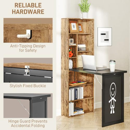 HOMCOM Foldable Desk Wall Mounted Convertible Table, Rustic Brown - color: Rustic Brown