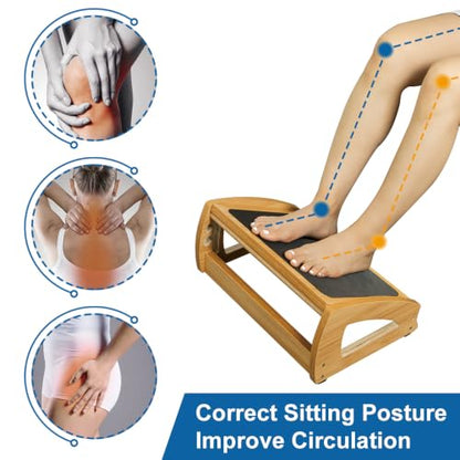 StrongTek Wooden Under Desk Footrest, 4 Heights, 400 lb, Office Foot Rest - color: Natural