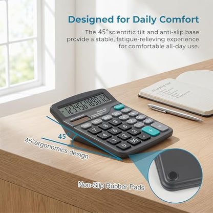 Marte Vanci 12-Digit Desk Calculator with Solar & Battery Power - color: Black