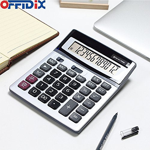 OFFIDIX 12 Digit Large Key Dual Power Electronic LCD Display Calculator - color: Black
