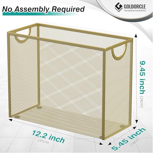 Letter-Size Hanging File Organizer with 5 Grey Holders(Gold) | File Holder Filing Box for Desk, Metal Mesh Desk File Folder Storage for Office(No Assembly Required) - color: Gold