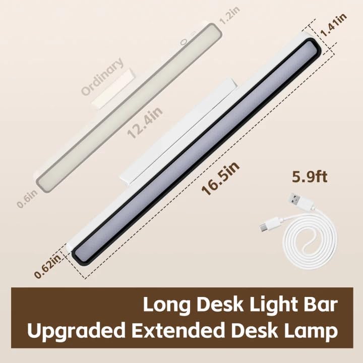 Desk Light Bar Under Desk Lights 16.5 in for Home Office, Shelf, Reading | Magnetic Rechargeable LED 3000K 4500K 6000K Color Temperature Battery Powered - color: White