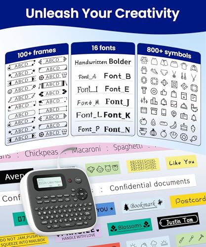Label Maker Machine with Tape, Label Maker Waterproof Labels 12mm, D210s Laminated Labeler Machine, Multi Icons Borders & One-Touch Keys, Labelmaker for Home Use/School Office Supplies - color: Grey, style: label maker with 1 tape