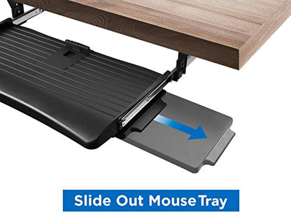 Mount-It! Under Desk Keyboard Tray, Slide-Out Keyboard & Mouse Drawer, 21" W × 11.75" D, Adjustable Height Platform with Left or Right Mouse Tray, Bolt-On Under Desk Keyboard Holder for Home Office