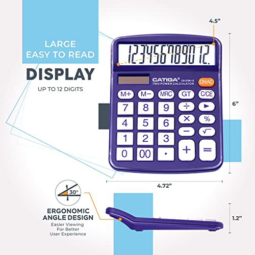 Desktop Calculator 12 Digit with Large LCD Display and Sensitive Button, Solar and Battery Dual Power, Standard Function for Office, Home, School, CD-2786 (Purple) - color: Purple