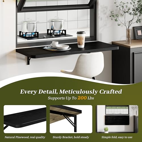 Dogsky Floating Wall Desk 36" x 14" - 200 lbs Heavy Duty Solid Pine - color: Black, size: 36" x 14"
