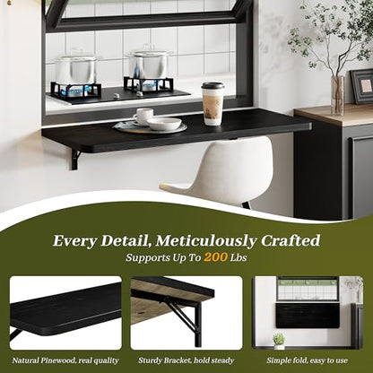 Dogsky Floating Wall Desk 36" x 14" - 200 lbs Heavy Duty Solid Pine - color: Black, size: 36" x 14"