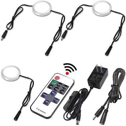 Under Cabinet LED Puck Lights, Remote, AC120V, Black, 3 Lights, Daylight - color: 3 Lights, Daylight