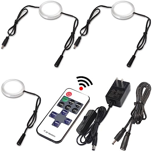 Under Cabinet LED Puck Lights, Remote, AC120V, Black, 3 Lights, Daylight - color: 3 Lights, Daylight