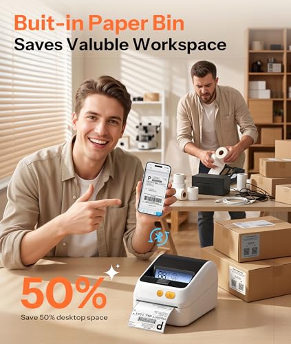 Phomemo Shipping Label Printer with Screen and Built-in Label Bin - color: White