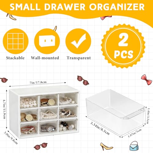 Wenqik 2 Pcs Mini Storage Drawers with 9 Clear Drawers,Black, White - color: Black, White