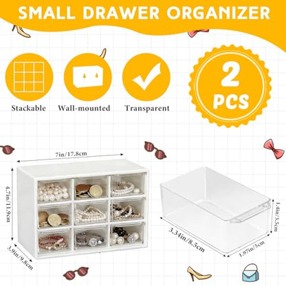 Wenqik 2 Pcs Mini Storage Drawers with 9 Clear Drawers,Black, White - color: Black, White