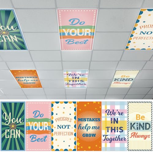 QOUBAI 6 Pcs Fluorescent Light Covers,4 x 2 Ft Magnetic Light Filters Inspirational Fluorescent Lights Shade Easy Install for Classroom Office Library Hospital Home Ceiling Positive - color: Positive