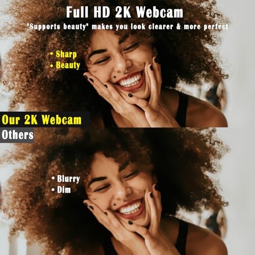 2K Webcam for PC/Laptop, USB Webcam with Microphone, Noise Cancellation, Support Beauty, Plug & Play with Auto Light Correction for Video Calls, Live Streaming Gaming & Online Meetings - size: 2K