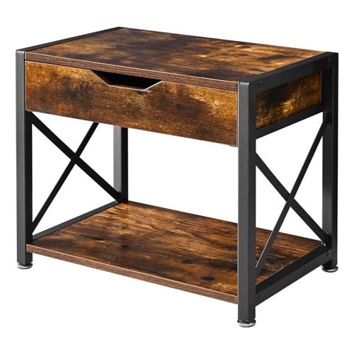 IBUYKE 2 Tier Desktop Printer Stand,Multi-Purpose Desk Organizer,Wooden Printer Stand with Drawer Storage for Folders,Books,for Fax Machine, Scanner,Home Office,Rustic Brown TLJ012H