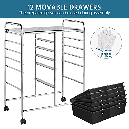 Yaheetech 12-Drawer Rolling Storage Cart on Wheels, Craft Organizer, Black - color: Black, style: 12 Drawers