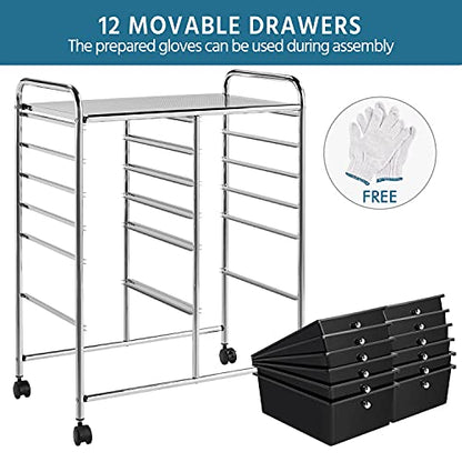 Yaheetech 12-Drawer Rolling Storage Cart on Wheels, Craft Organizer, Black - color: Black, style: 12 Drawers