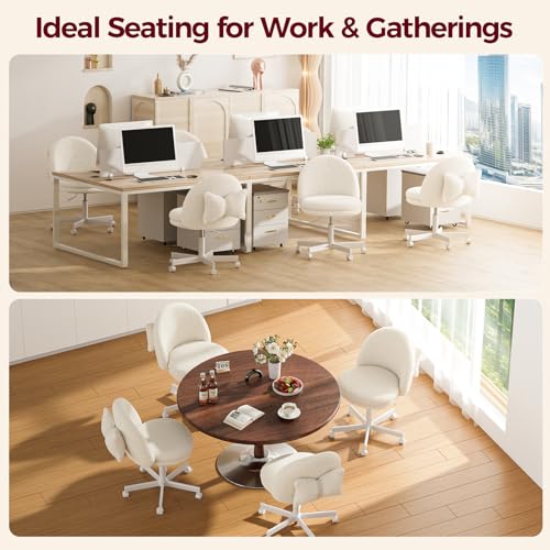 GTPLAYER Velvet Tall Office Chair with Wheels Vanity Chairs with Back, Versatile Height Use: Office to Bar Stools Small Ergonomic Comfy Armlees Computer Desk Chair with Bow Lumbar Pillow for Gift - color: Tv-cream