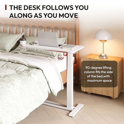 SANODESK 32'' Mobile Standing Desk with Hidden Wheels,Pneumatic Laptop Desk | Sofa Computer Cart Movable Height Adjustable Table Small Sit Stand Desk for Home Office Hospital Use,31.5" W x 17.7",White - color: White, size: 32x18