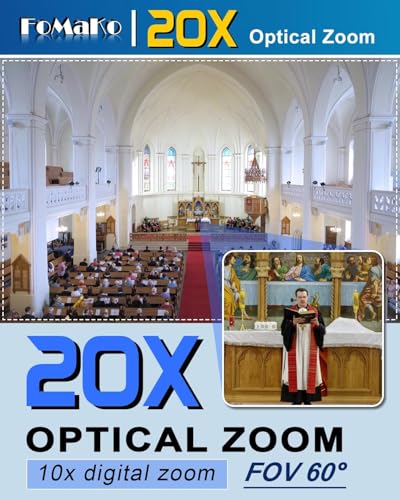 FoMaKo 4K HDMI PTZ Camera NDI AI Auto-Tracking(Gen 3), NDI HX3 Certified, 20X Optical Zoom,USB 3.0 LAN HDMI PTZ Camera 4K for Church, Worship, Education, Conferences,(NDI License Included), K20UH - color: Classic Black
