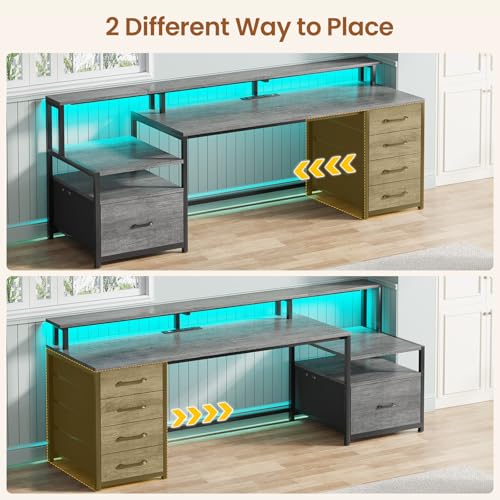 SEDETA 66'' Computer Desk with 5 Drawer, Power Outlet for Home Office - color: Grey, size: 67X18.5inch