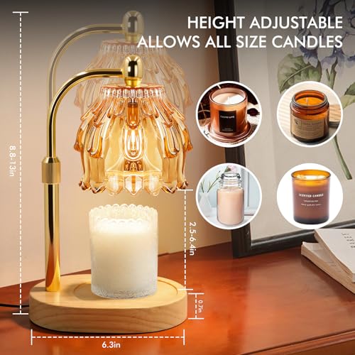 Candle Warmer Lamp with Timer - Electric Wax Melt Warmer with Adjustable Height and Dimmer for Scented Candle Wax, Home Fragrance Décor and House Warming Birthday Gifts for Women Mom - color: Amber