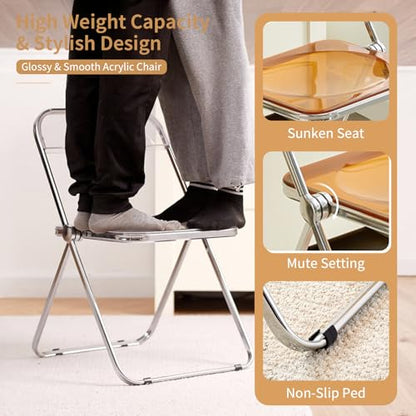 Acrylic Folding Chair, Clear Plastic Foldable Seat, Black | Modern Stackable Chrome Frame Vanity Chair, Accent Side Chair for Office, Party, Banquet, Space Saving Dining Chair - color: Black