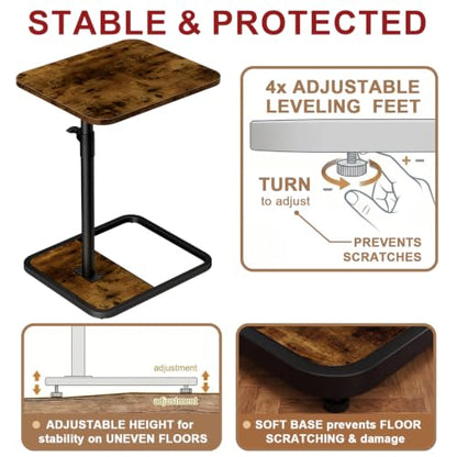 GOYLSER Large C-Shaped Tables Small Swivel End Table, Height Adjustable Side Tables Living Room, Rotating Snack Couch Wooden Tv Trays for Eating On Couch, Rustic Brown - color: Rustic Brown, style: Enlarged Standard