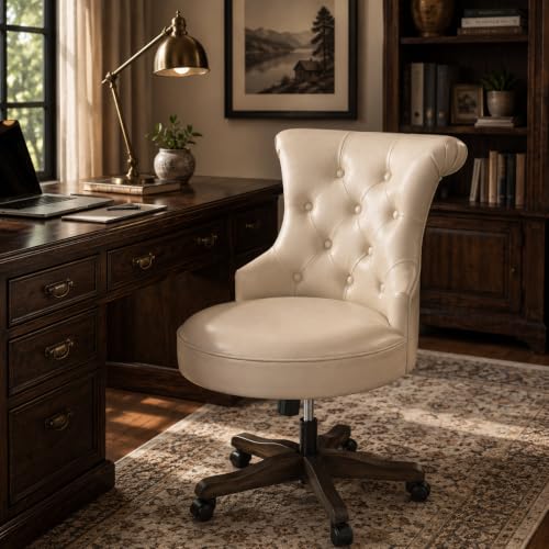 HUIMO Home Office Chair Upholstered PU Leather Armless Desk Chair with Wheels Adjustable Height Computer Desk Chair with Wooden Legs Comfortable Swivel Chair for Home Office Study Studio (Light Taupe) - color: Light Taupe