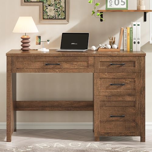 Farmhouse 47" Computer Desk, Executive Desk with File Drawer, Red-Brown. - color: Red-brown