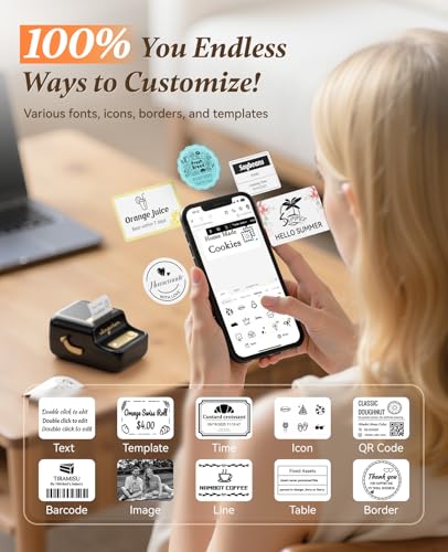 NIIMBOT B21 Label Maker, 2 Inch Portable Inkless Label Machine, Black | Thermal Label Printer with 1 Pack 50x30mm White Label for Home/Office/Business, Compatible with iOS & Android - color: Black