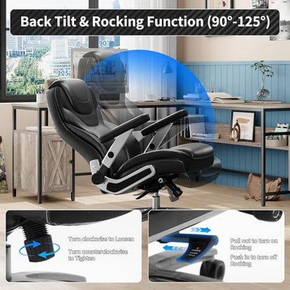 Big and Tall Office Chair with 5D Arms, Fabric & PU Leather Heavy Duty Desk Chair, Adjustable Lumbar Support & Height, Tilt Function, High Back Ergonomic Executive Computer Chair - color: Black