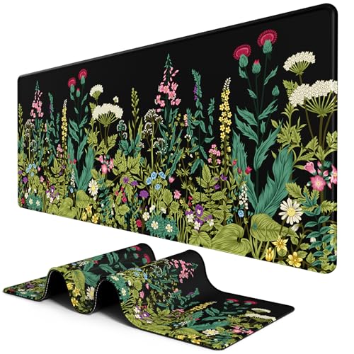 BOSOBO Large Mouse Pad, Desk Pad, XXL XL Extended Gaming Mouse Pad, Desk Mat for Office & Home, Long Keyboard Mat, Huge Mouse Pad, Desktop Full Cover 31.5 x 11.8 Inches, Silent Midnight Flowers Black - color: Silent Midnight Flowers, size: 11.8L x 31.5W i