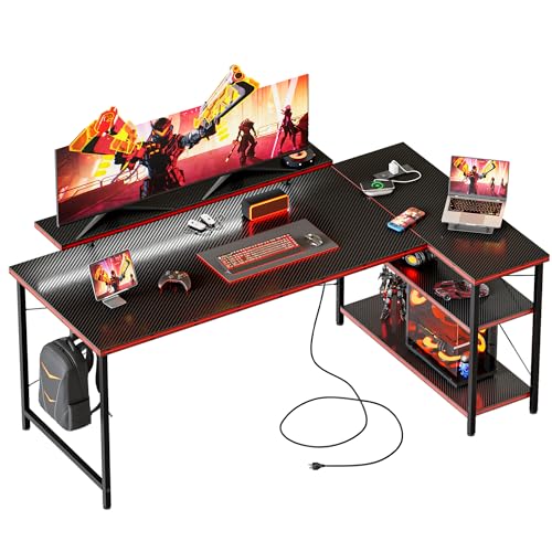 Mericonia 48 in Corner Desk with Monitor Stand, Small L Shaped Gaming Desk - color: Carbon Fiber, size: 48 inch