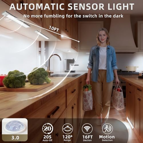 Dimmable Under Cabinet Lighting, Wireless Motion Sensor Light, 5 Pack - color: White Light, size: 10 inch
