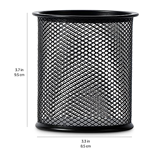 Amazon Basics Wire Mesh Pen Holder, Pencil Cup Desk Organizer for Stationery, Scissors, Office Caddy Storage, 3.7" x 3.3", Black - style: Wire Mesh Pen Cup