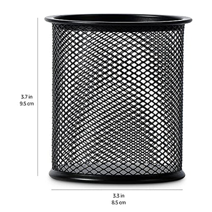 Amazon Basics Wire Mesh Pen Holder, Pencil Cup Desk Organizer for Stationery, Scissors, Office Caddy Storage, 3.7" x 3.3", Black - style: Wire Mesh Pen Cup