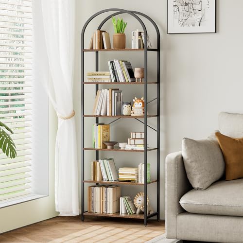 Homhedy 6-Tier Arched Bookshelf, Display Racks, Tall Book Shelf, 73.6" H - size: 6 Tier -23.6"W
