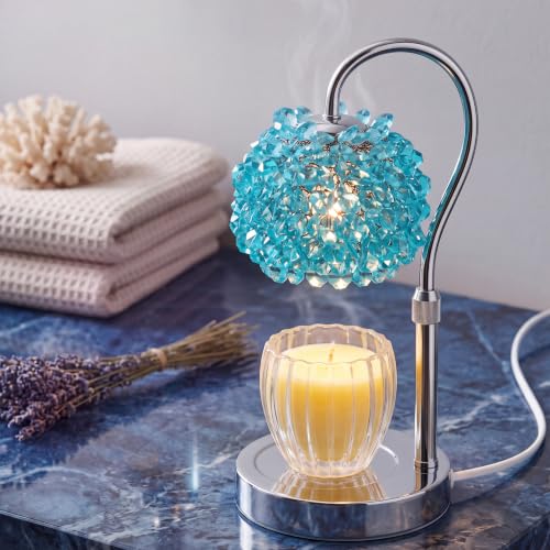 Luxury Crystal Candle Warmer Lamp, Timer, 4 Level Dimmer, Adjustable Height | Crystal Gemstone Shade, Flameless Wax Warmer for Jar Candles,Blue, Elegant Home Decor Gift for Mom & Women, Housewarming - color: Blue
