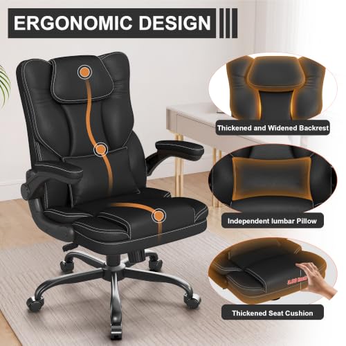 Executive Office Chair Flip Up Arms Lumbar Support Home Office Desk Chair - color: Black