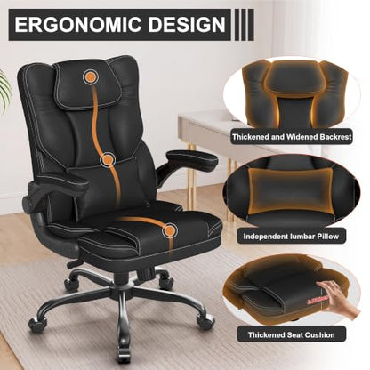 Executive Office Chair Flip Up Arms Lumbar Support Home Office Desk Chair - color: Black
