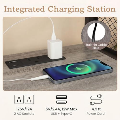 Rolling File Cabinet, Printer Stand with Charging Station (Grey) | Mobile Lateral Filing Cabinet | Adjustable Shelf & Metal Frame | Lockable Wheels | For Home Office & Small Space - color: Grey