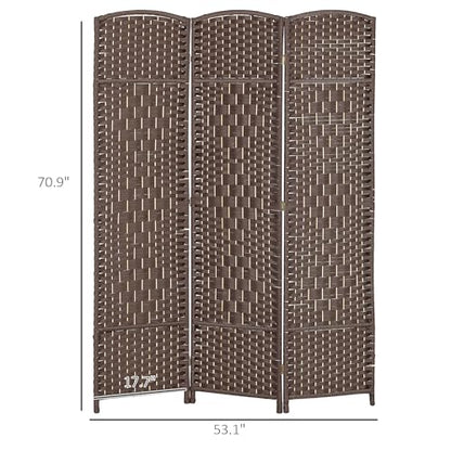 HOMCOM 3 Panel Room Divider 6 Ft Privacy Screen Hand-Woven Brown | Folding PP Wall Partition, Pine Wood Frame, Freestanding Room Separator, Bedroom Home Office, No Assembly - color: Brown, size: 3 Panel