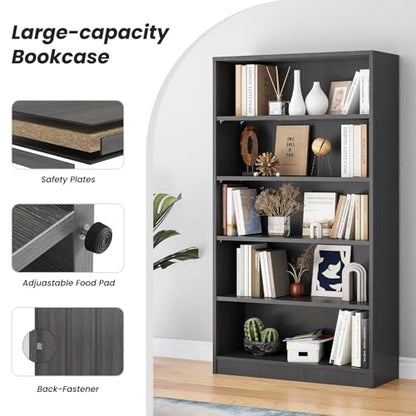 Farini 60 Inch Tall Bookcase,5 Shelf Bookshelves,Adjustable Bookshelf for Home Office,Grey - color: Grey, size: 5 shelf
