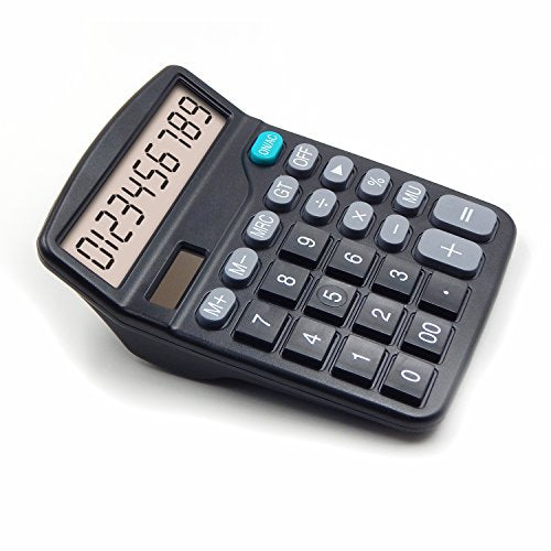 OFFDIX Office Desktop Calculator, Solar and Battery Dual Power Electronic Calculator Portable 12 Digit Large LCD Display Calculator - color: Black