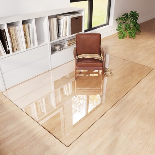 Tempered Glass Chair Mat for Carpet 80"x48", Floor Protector | Ultra Clear Office Chair Mat for Hardwood Floors & Carpets, Heavy Duty 0.2" Scratch-Resistant Surface with Non-Slip Pads - size: 80"x48"